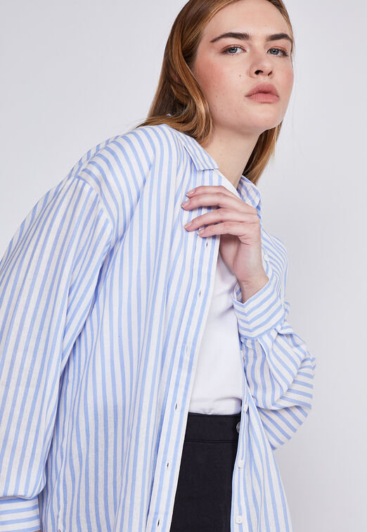 Blusa Mujer Celeste Rayas Con Lino Sioux